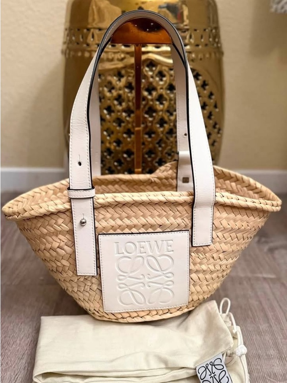Loewe Natural Straw Tote with White Leather Trim